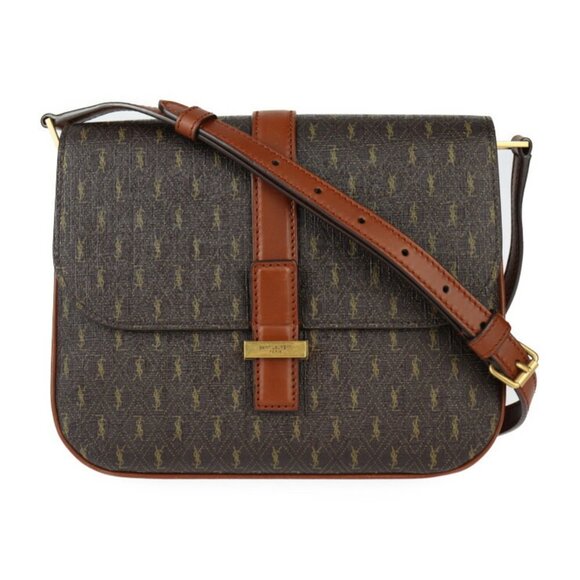 SAINT LAURENT Brown Monogram Leather Shoulder Bag - Picture 1 of 9